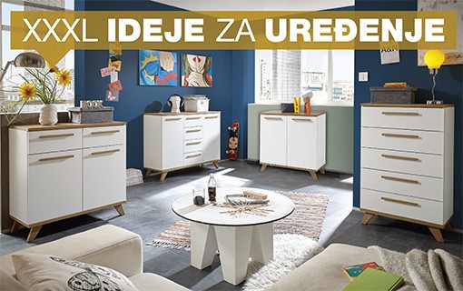 Bijele komode South s dekorom hrasta.