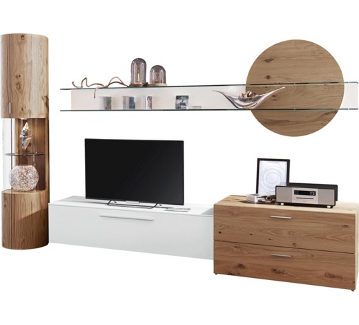 WOHNWAND Balkeneiche furniert Eichefarben Weiß online